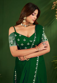 Emerald Green Rangoli Silk Saree with Embroidered Blouse