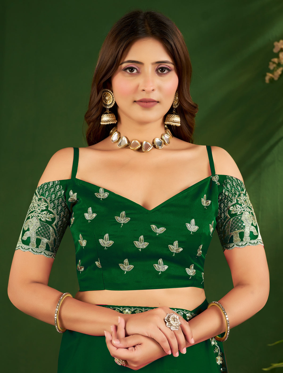 Emerald Green Rangoli Silk Saree with Embroidered Blouse