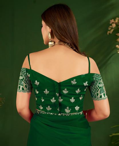 Emerald Green Rangoli Silk Saree with Embroidered Blouse