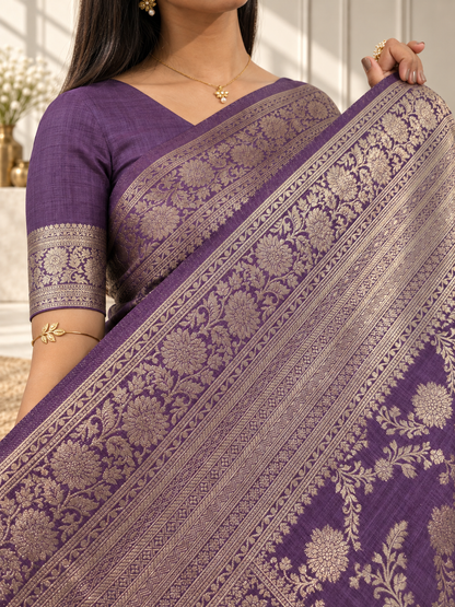 Purple Pure Katan Silk Banarasi Handloom Saree