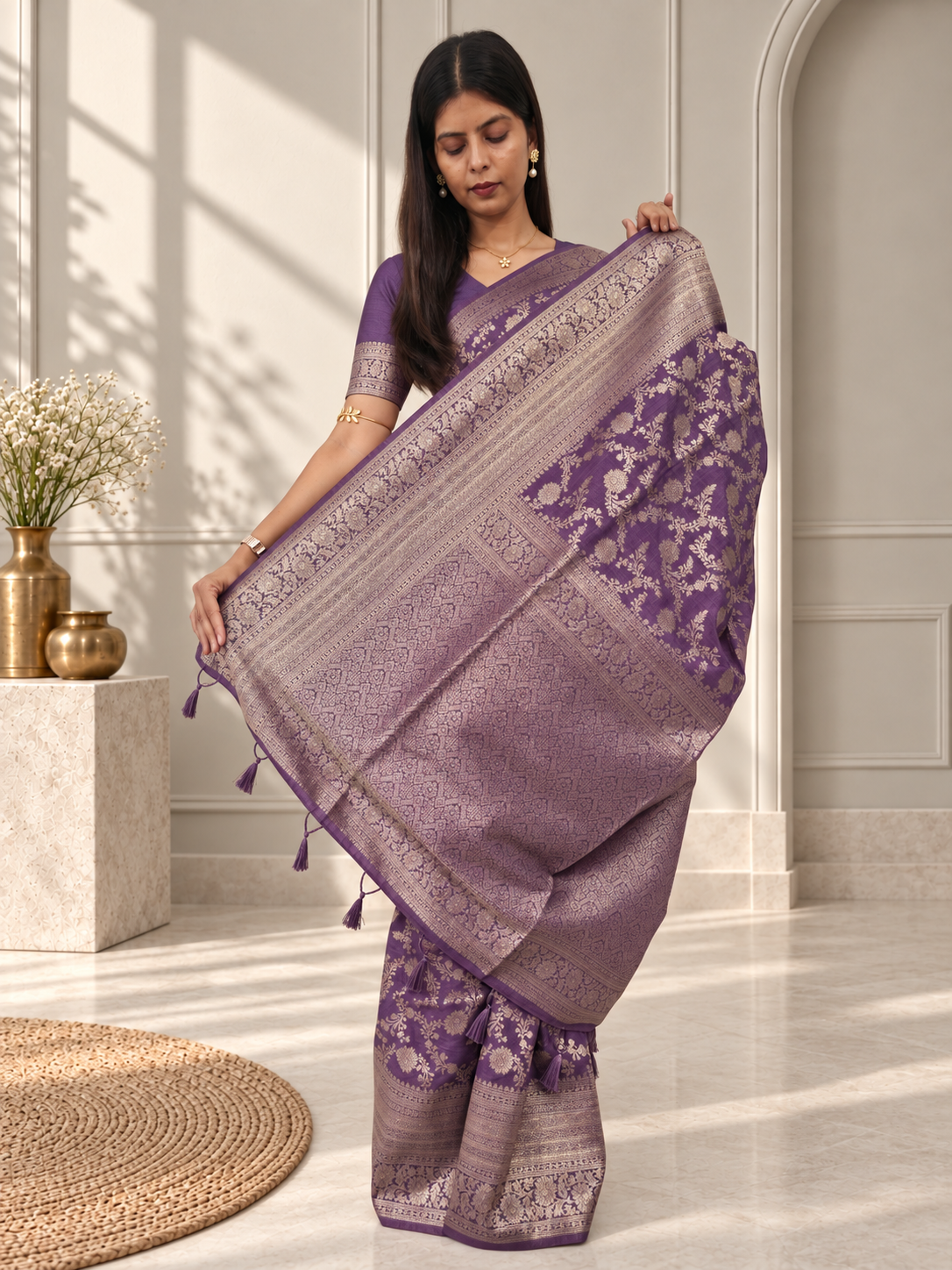 Purple Pure Katan Silk Banarasi Handloom Saree