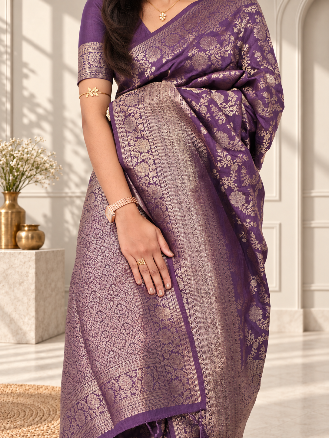 Purple Pure Katan Silk Banarasi Handloom Saree
