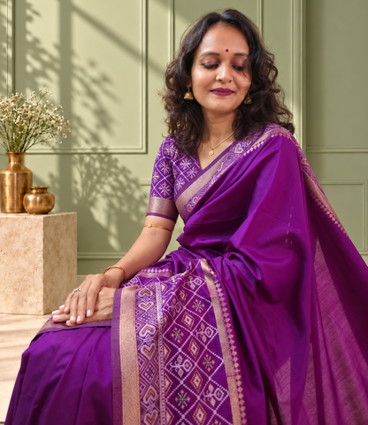 Purple Silk Gala Patola Broad Border Saree