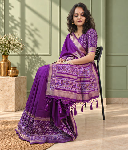Purple Silk Gala Patola Broad Border Saree