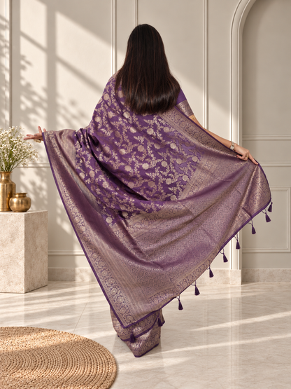 Purple Pure Katan Silk Banarasi Handloom Saree
