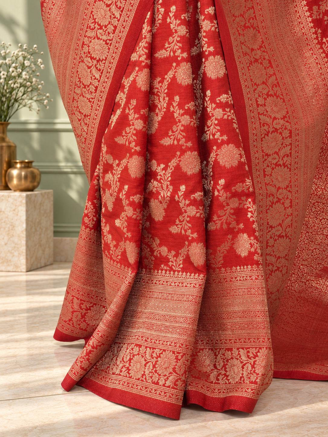 red pure katan silk banarasi handloom saree