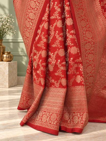Red Pure Katan Silk Banarasi Handloom Saree