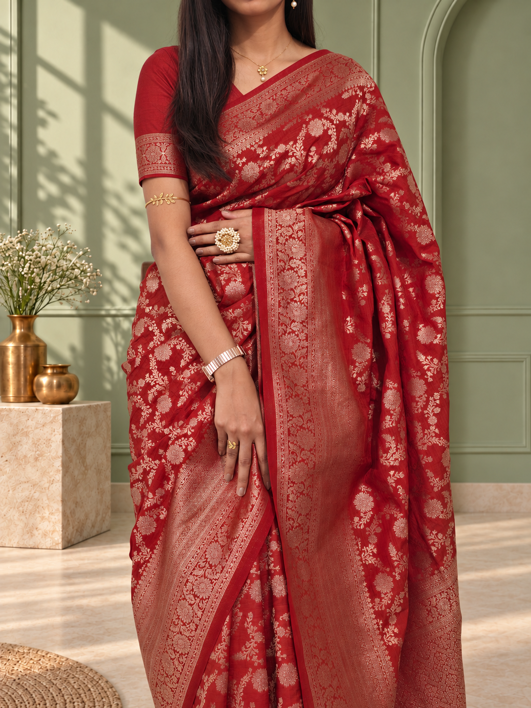 red pure katan silk banarasi handloom saree