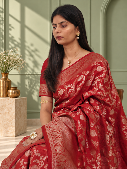 Red Pure Katan Silk Banarasi Handloom Saree