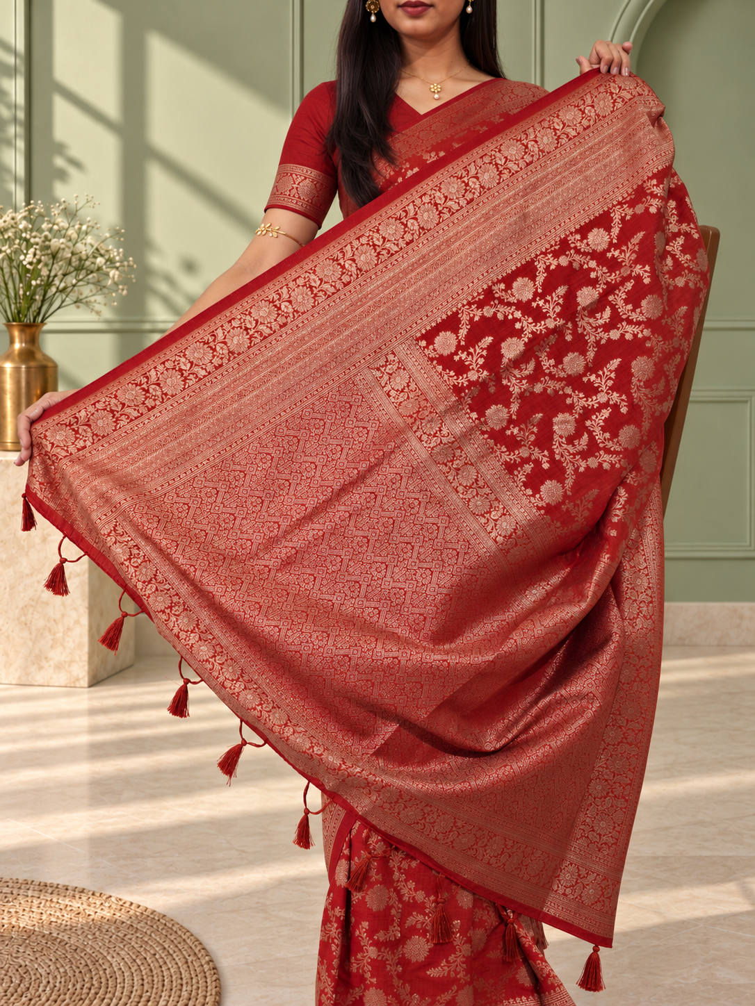 red pure katan silk banarasi handloom saree