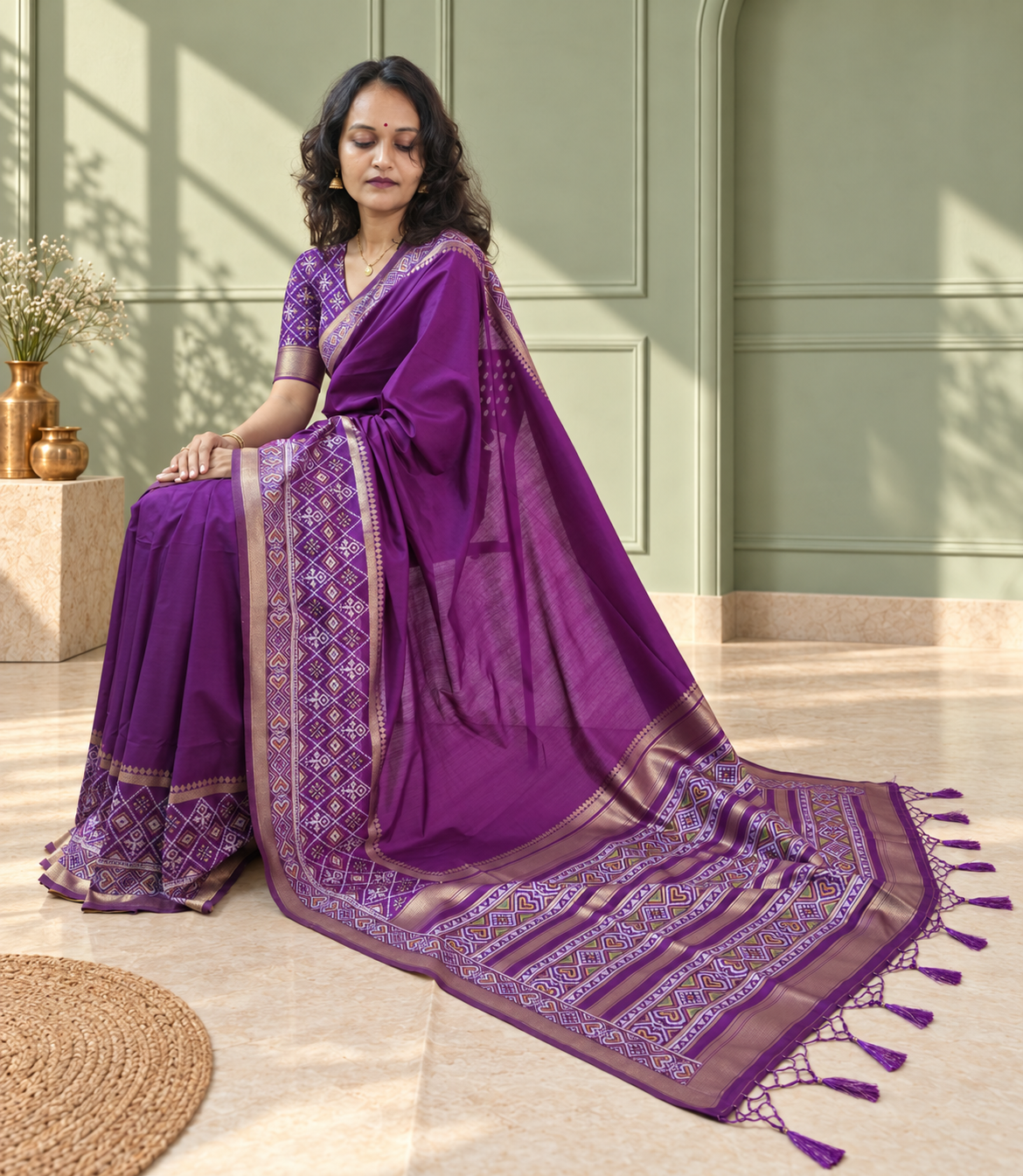 Purple Silk Gala Patola Broad Border Saree