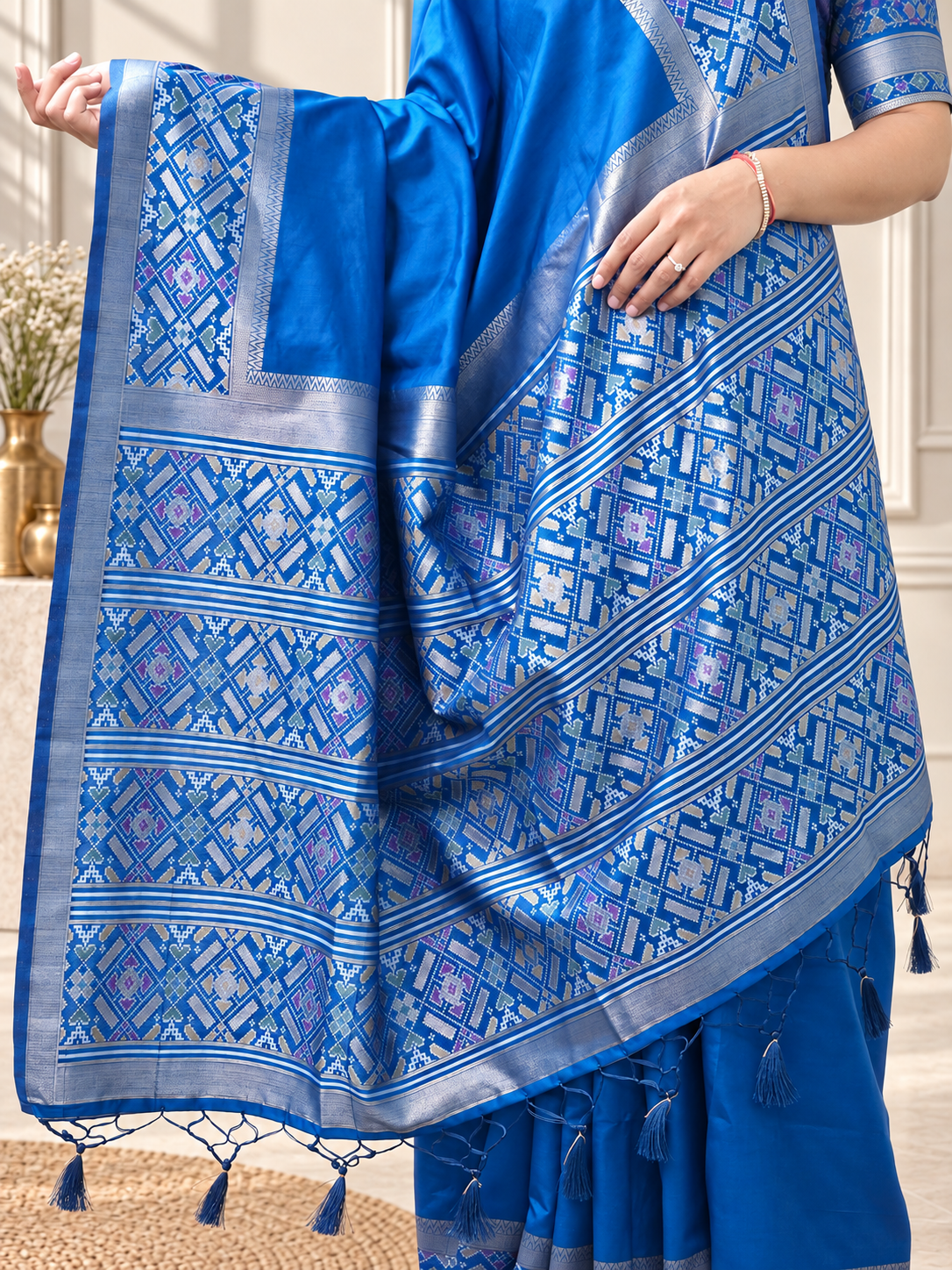 royal blue patola silk saree with traditional motif