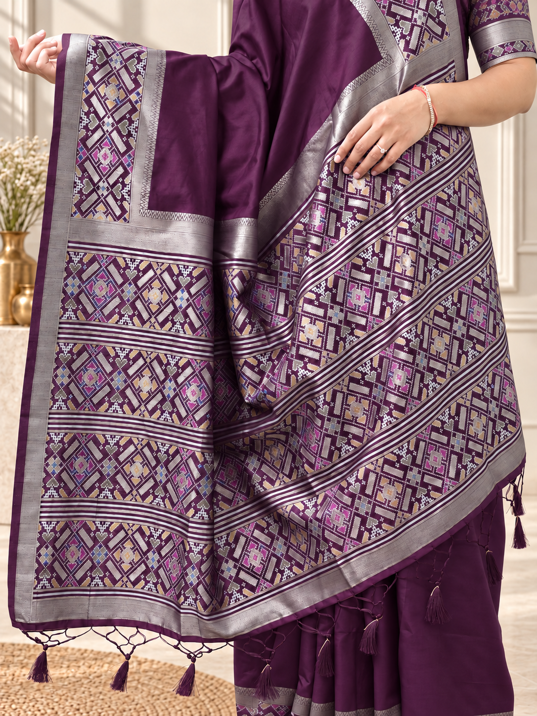 royal purple patola silk saree with traditional motif