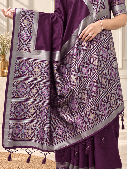 Royal Purple Patola Silk Saree with Traditional Motif