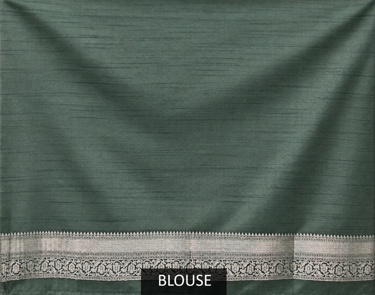 Sage Green Banarasi Silk Saree with Floral Jaal & Rich Woven Border