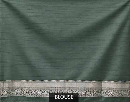 Sage Green Banarasi Silk Saree with Floral Jaal & Rich Woven Border