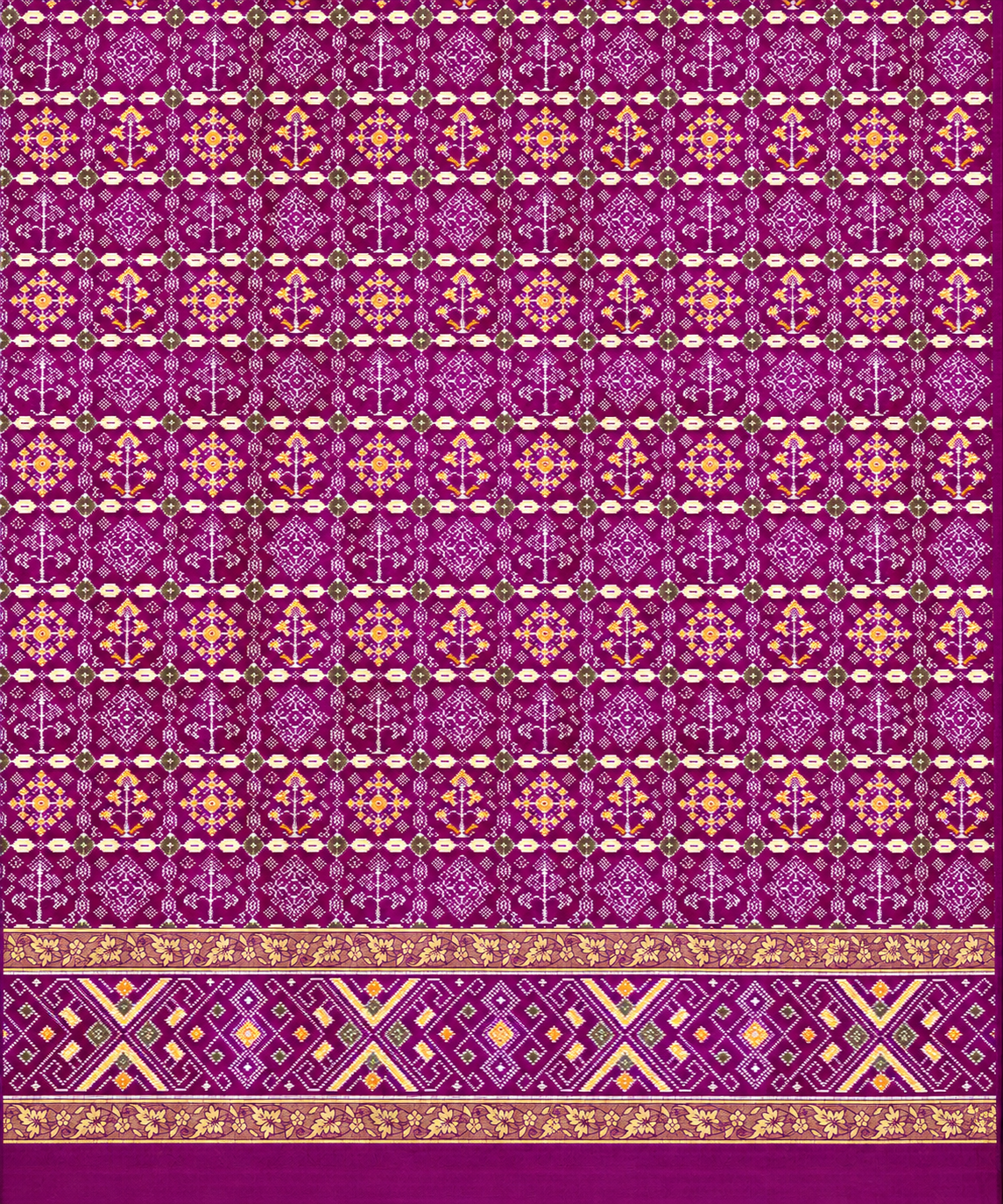 Terracotta Purple Silk Patola Saree with Geometric Woven Border