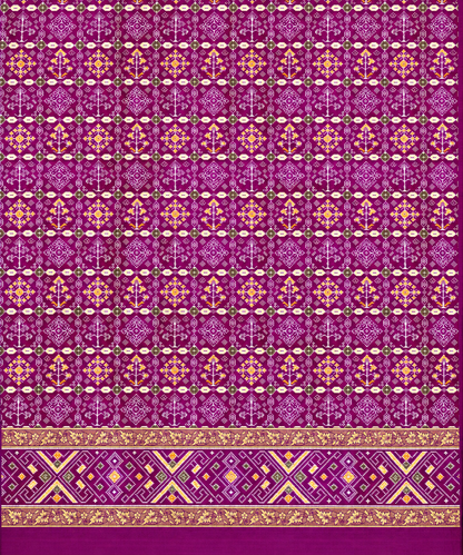 Terracotta Purple Silk Patola Saree with Geometric Woven Border