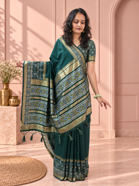 Bottle Green Silk Gala Patola Broad Border Saree