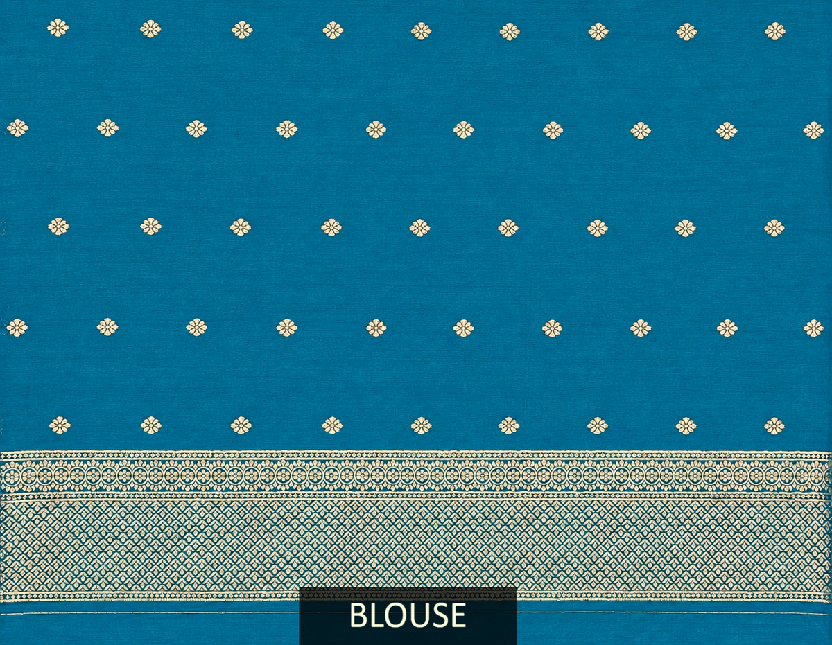 peacock blue silk butta saree with rich woven border