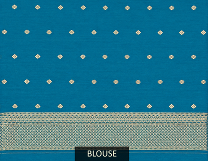 Peacock Blue Silk Butta Saree with Rich Woven Border