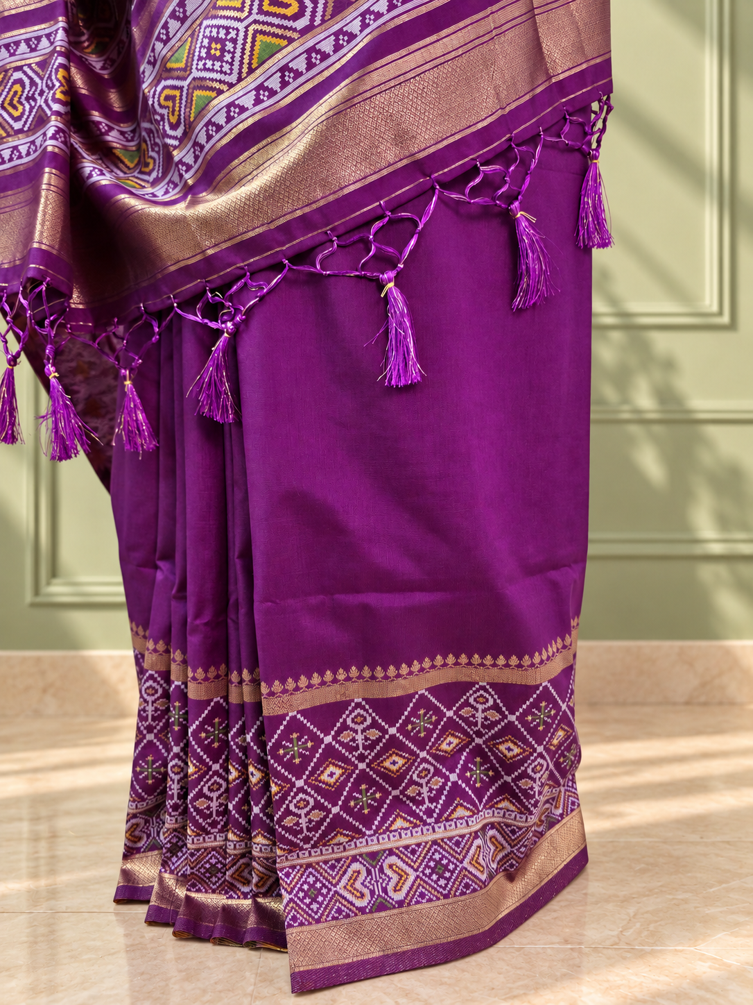 Purple Silk Gala Patola Broad Border Saree