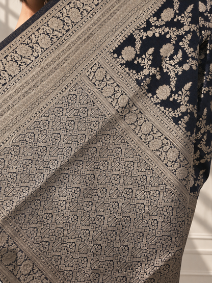 Black Pure Katan Silk Banarasi Handloom Saree