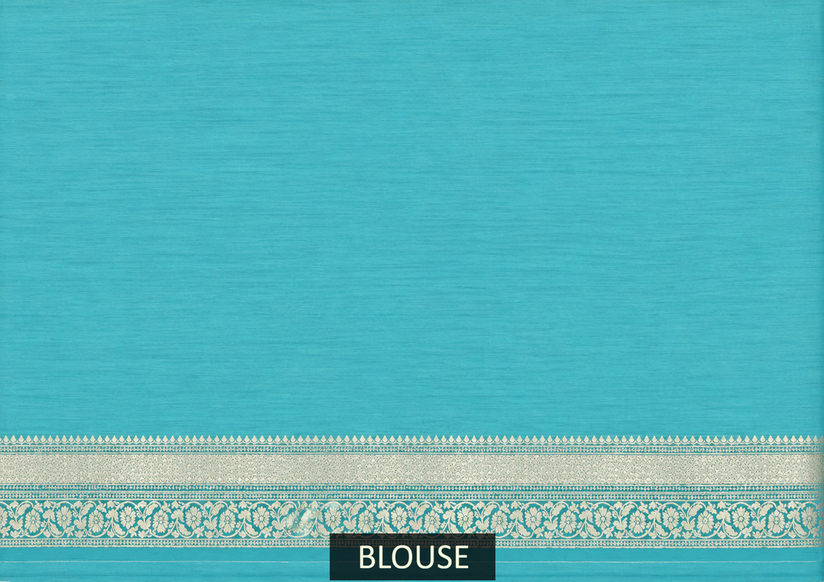 pale aqua blue banarasi silk saree with floral jaal & rich woven border