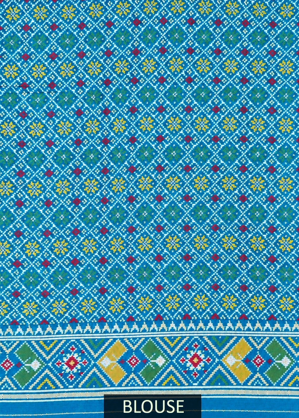 Teal Blue & Lime Green Patola Silk Saree with Elephant Motif