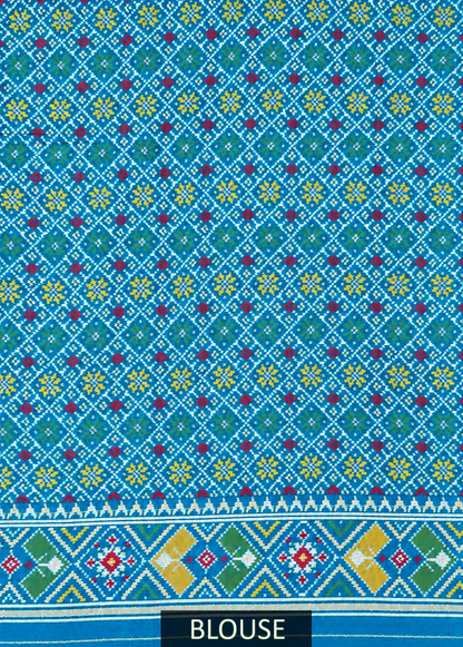 Teal Blue & Lime Green Patola Silk Saree with Elephant Motif