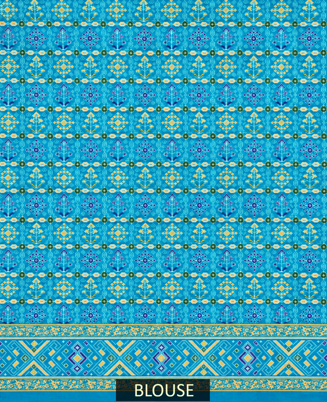 lime green teal blue silk patola saree with geometric woven border