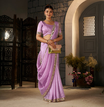 Lavender Crush Tissue Silk Saree with Artisan Mirror Border