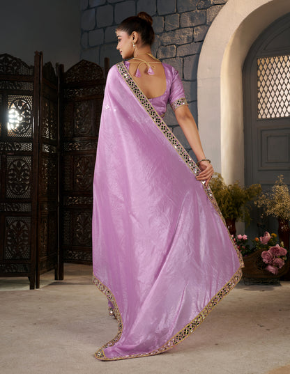 Lavender Crush Tissue Silk Saree with Artisan Mirror Border