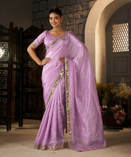 Lavender Crush Tissue Silk Saree with Artisan Mirror Border