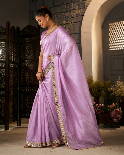 Lavender Crush Tissue Silk Saree with Artisan Mirror Border