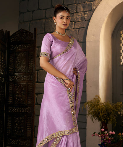 Lavender Crush Tissue Silk Saree with Artisan Mirror Border