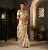 Champagne Gold Crush Tissue Silk Saree with Artisan Mirror Border