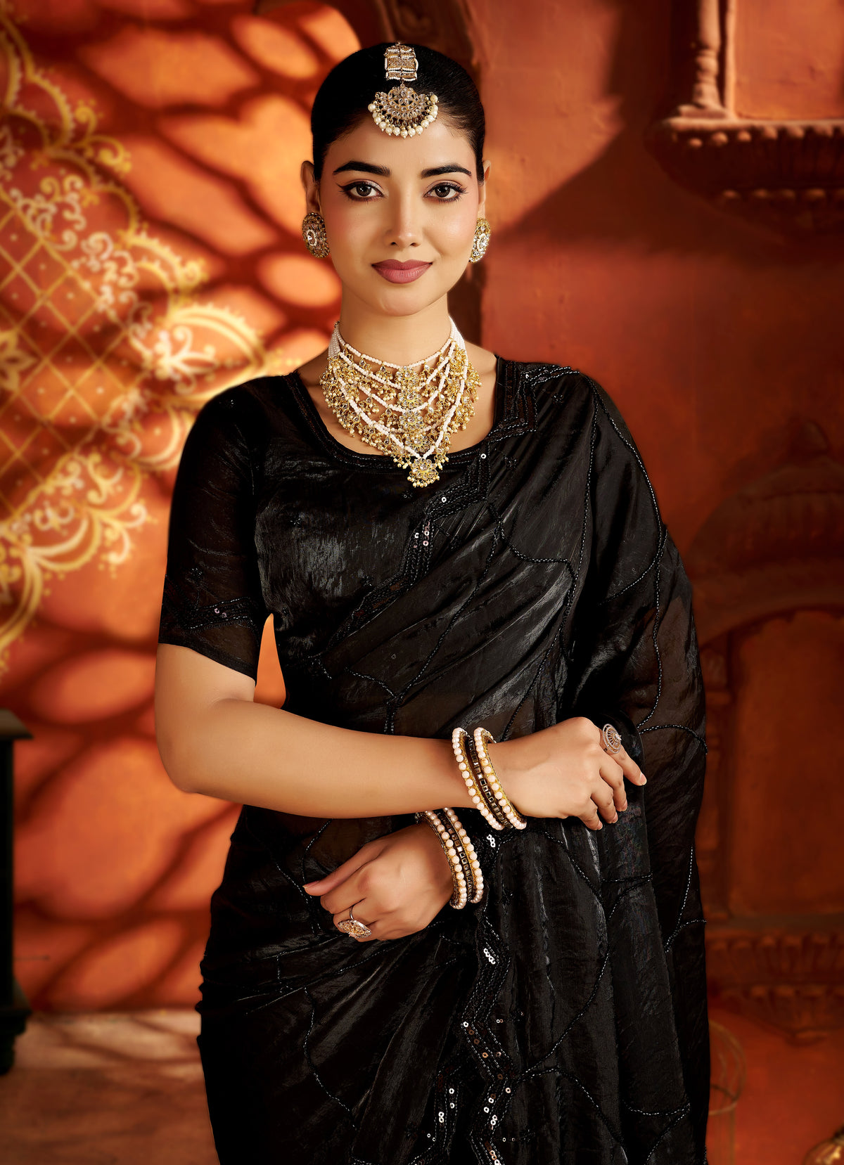 Black Designer Saree with Heavy Handcrafted Work