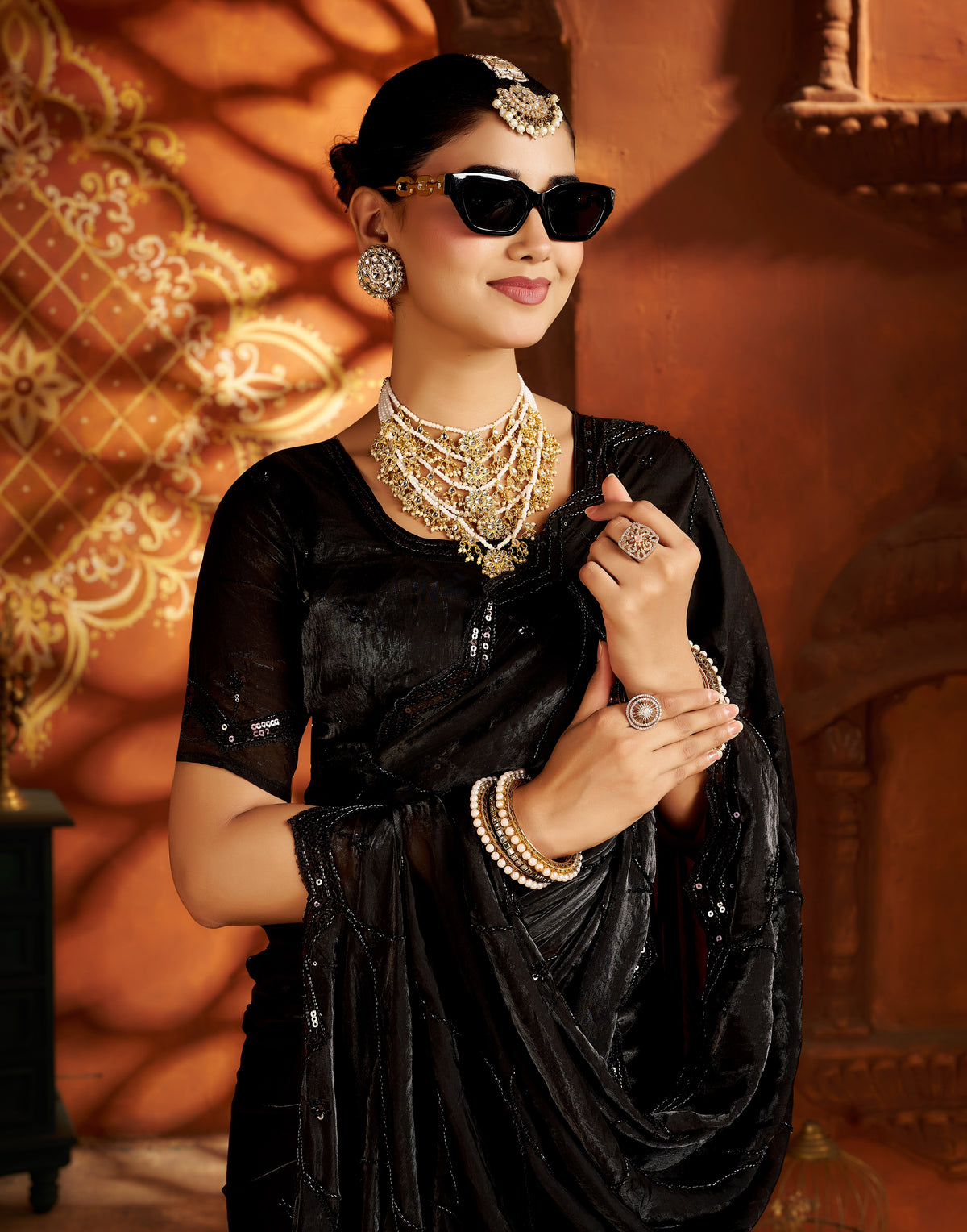 Black Designer Saree with Heavy Handcrafted Work
