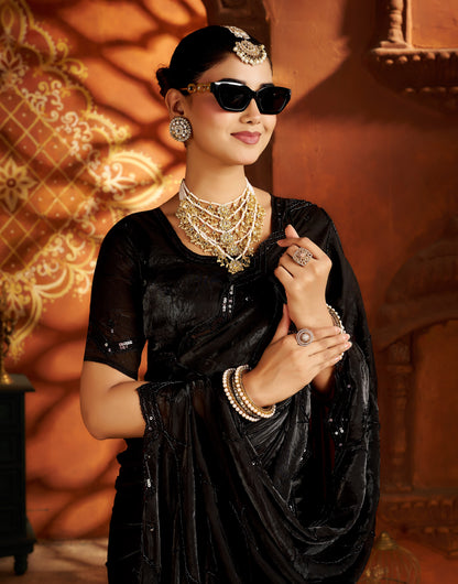 Black Designer Saree with Heavy Handcrafted Work