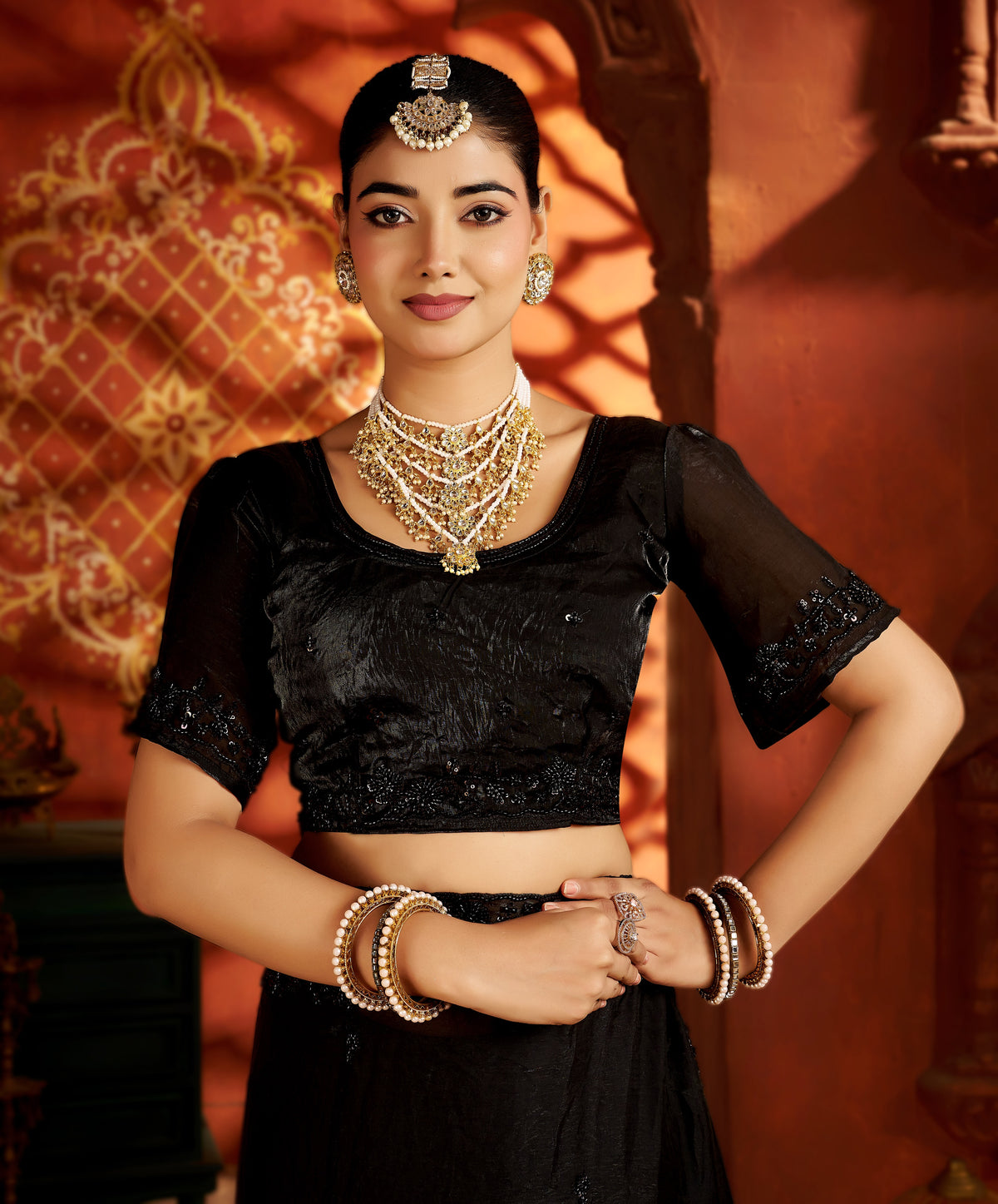 black statement saree with heavy handwork border