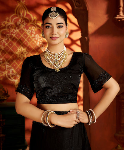 Black Statement Saree with Heavy Handwork Border