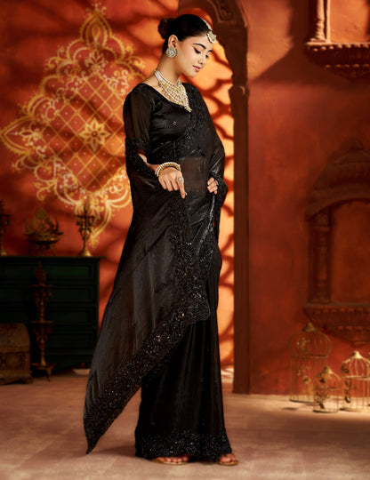 Black Statement Saree with Heavy Handwork Border