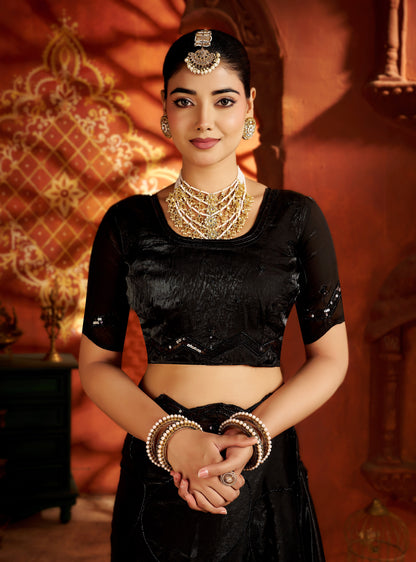 Black Designer Saree with Heavy Handcrafted Work