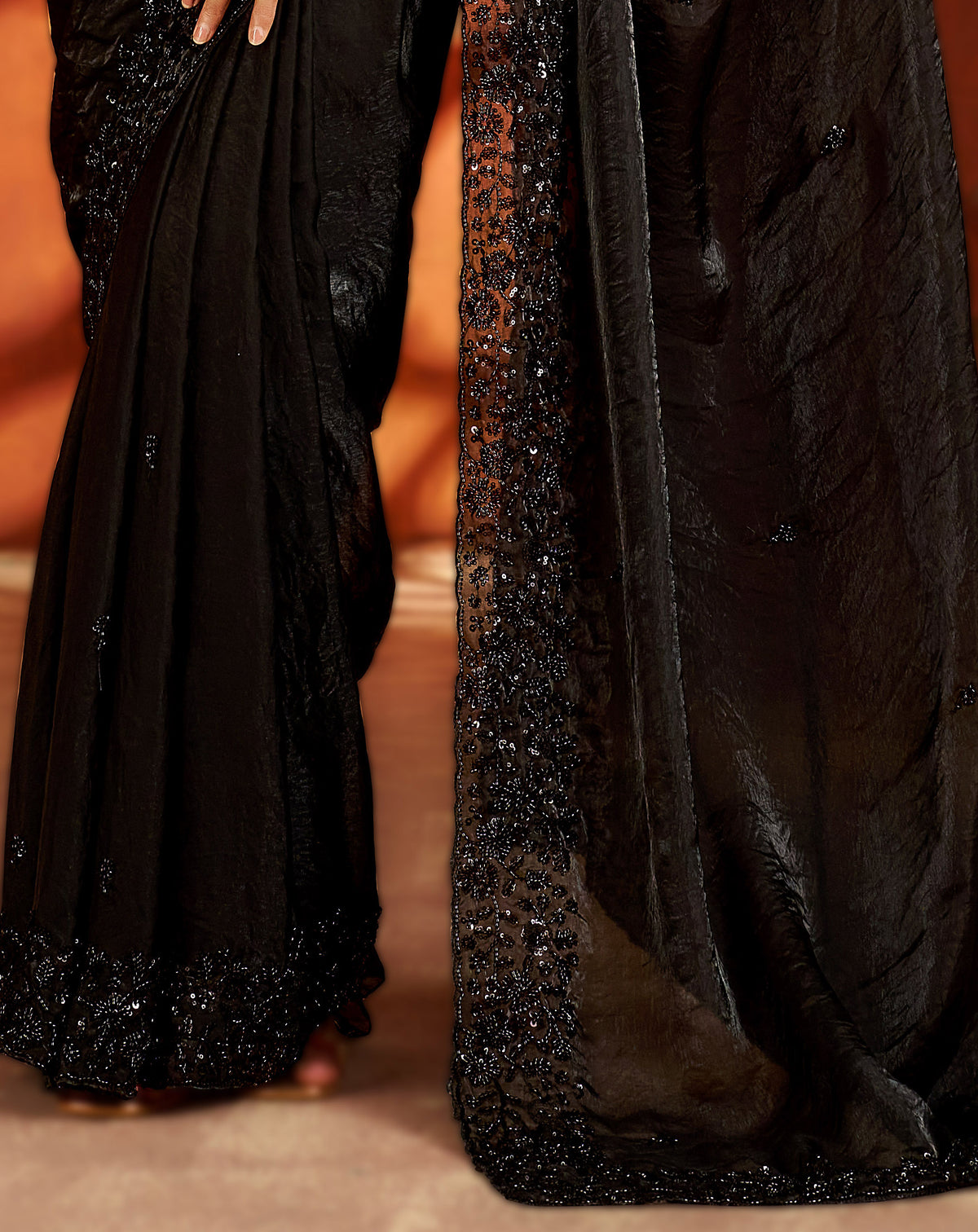 Black Statement Saree with Heavy Handwork Border