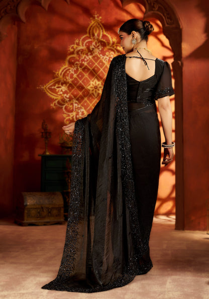 Black Statement Saree with Heavy Handwork Border