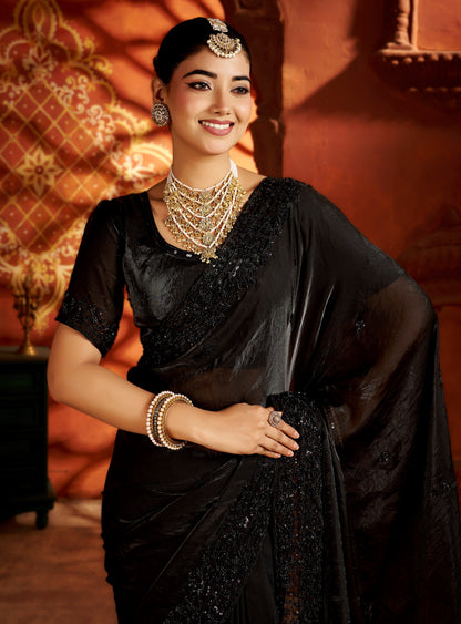 Black Statement Saree with Heavy Handwork Border