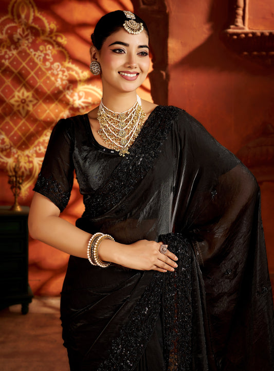 Black Statement Saree with Heavy Handwork Border
