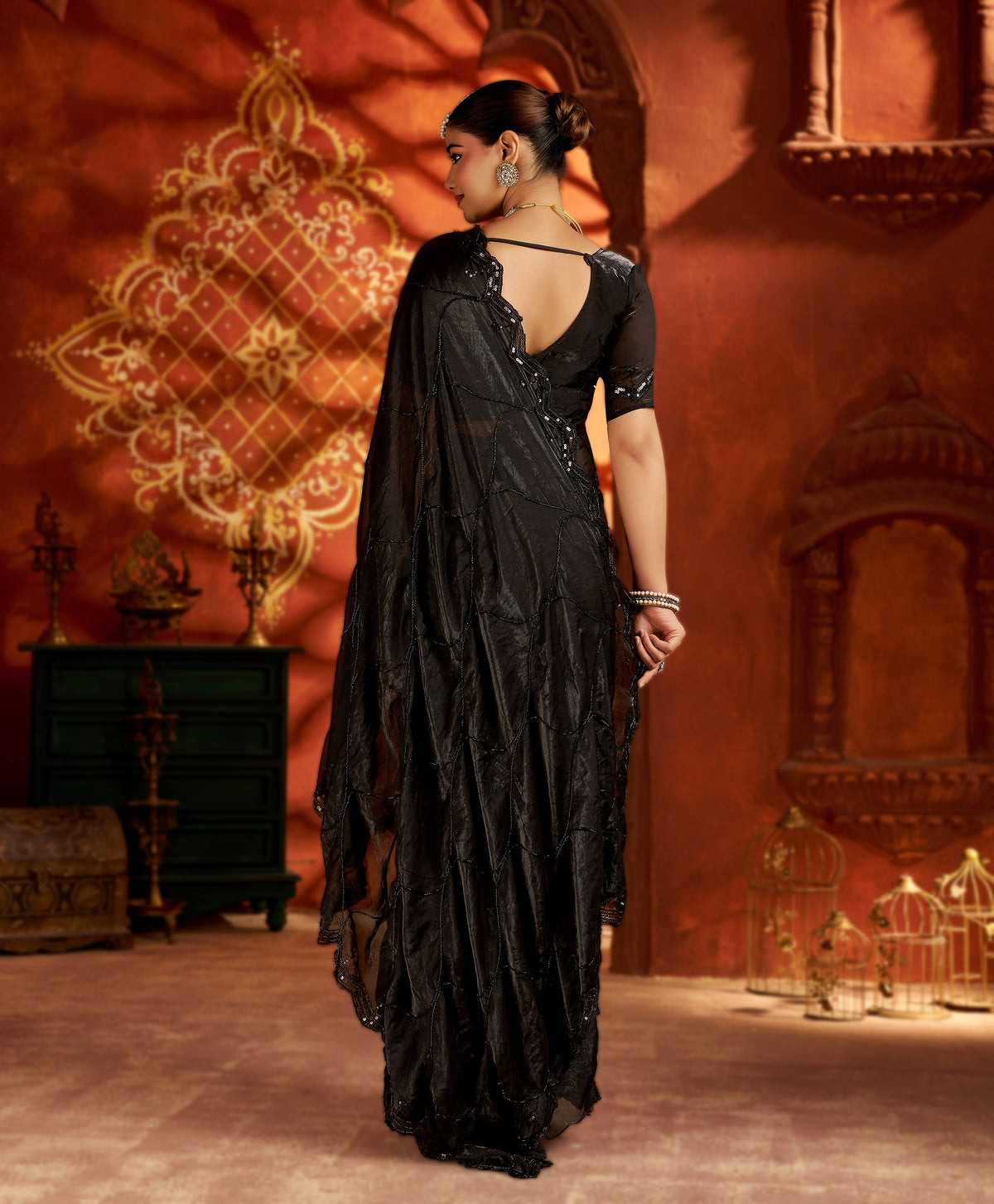 Black Designer Saree with Heavy Handcrafted Work