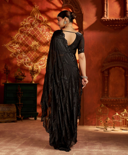 Black Designer Saree with Heavy Handcrafted Work